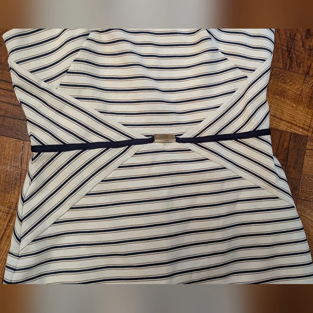 Ann Taylor Size 4P Petite Striped Fitted Cap Sleeve Women's Dress - Picture 2 of 7